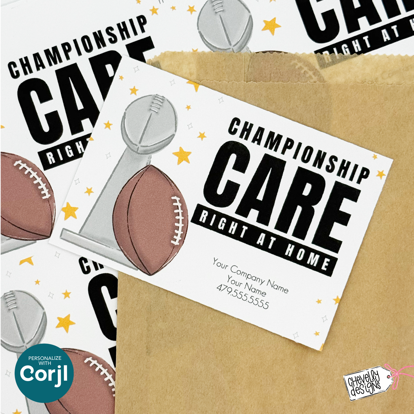 Editable Referral Gift Tag: Championship Care Right At Home, Healthcare Marketing Label, Football,  Printable HT120