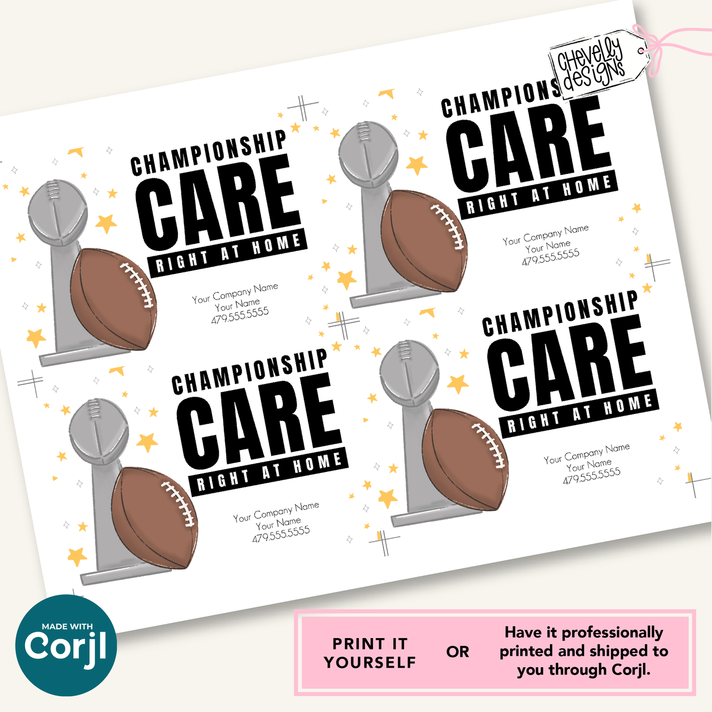 Editable Referral Gift Tag: Championship Care Right At Home, Healthcare Marketing Label, Football,  Printable HT120