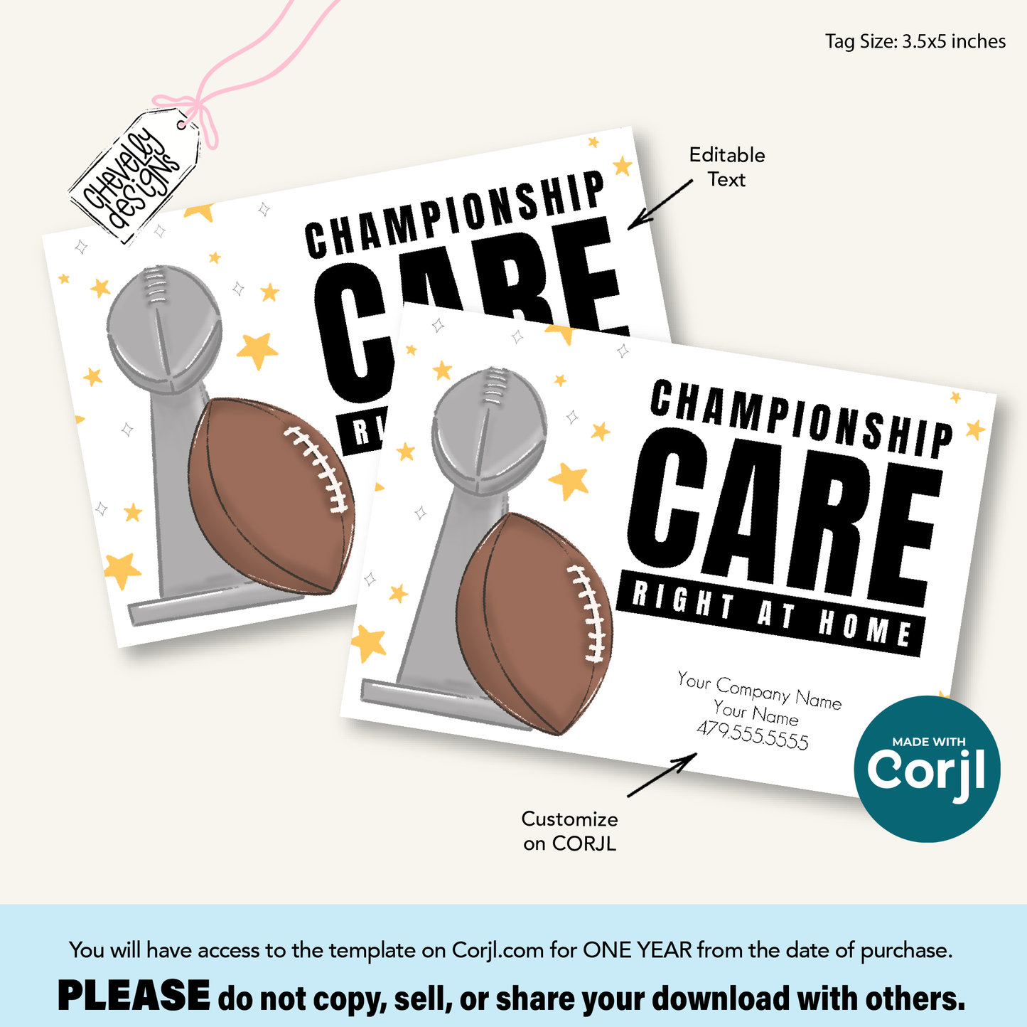 Editable Referral Gift Tag: Championship Care Right At Home, Healthcare Marketing Label, Football,  Printable HT120