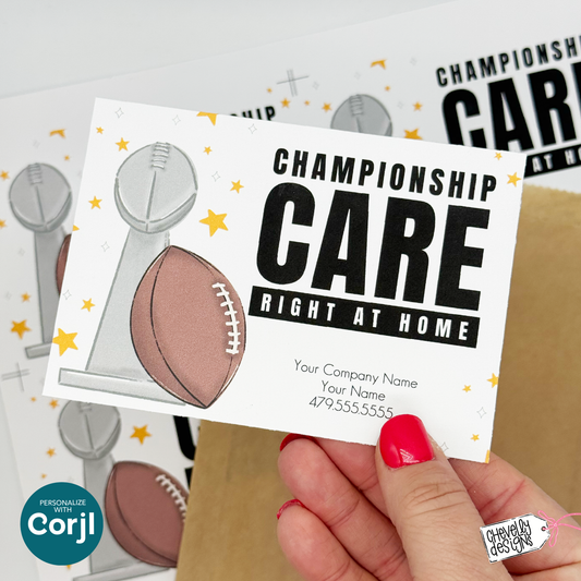 Editable Referral Gift Tag: Championship Care Right At Home, Healthcare Marketing Label, Football,  Printable HT120