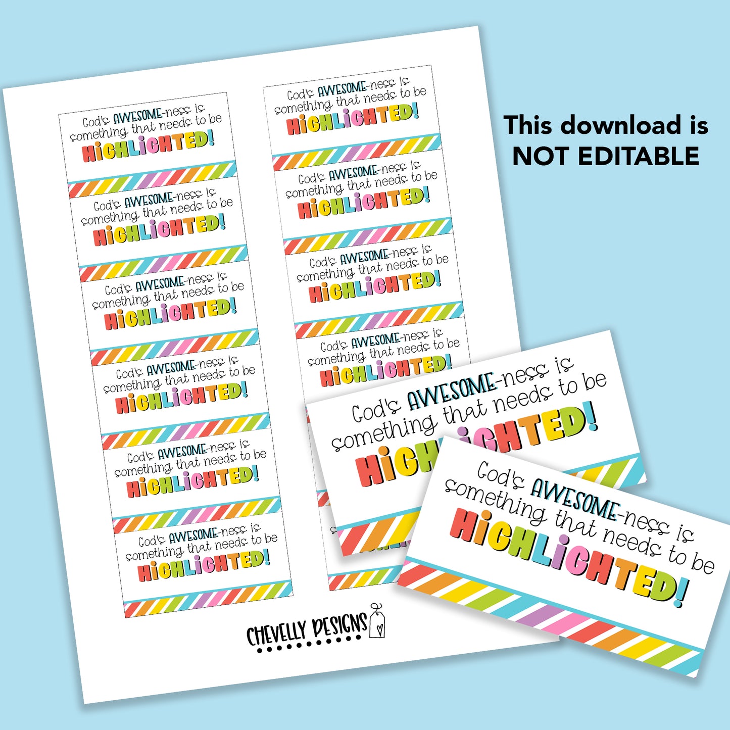 Printable - God's Awesome-ness Needs to be Highlighted - Highlighter Gift Tags - Instant Digital Download