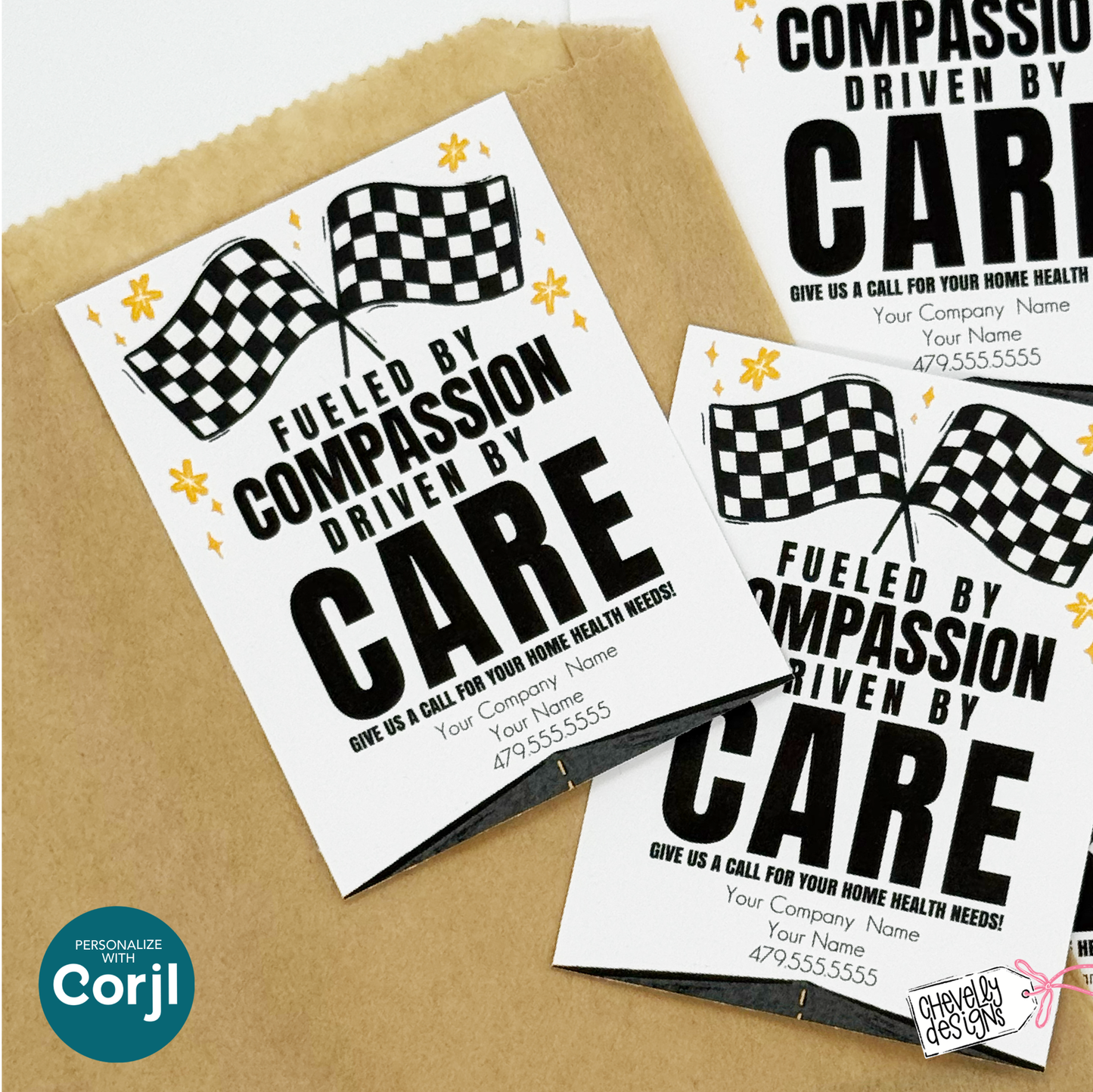 Editable Referral Gift Tag: Fueled by Compassion, Race Theme Marketing Label, Printable HT125