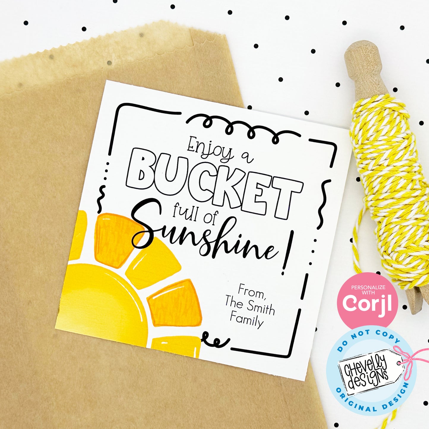 Editable Bucket full of Sunshine - Summer Gift Tag - Printable Digital File