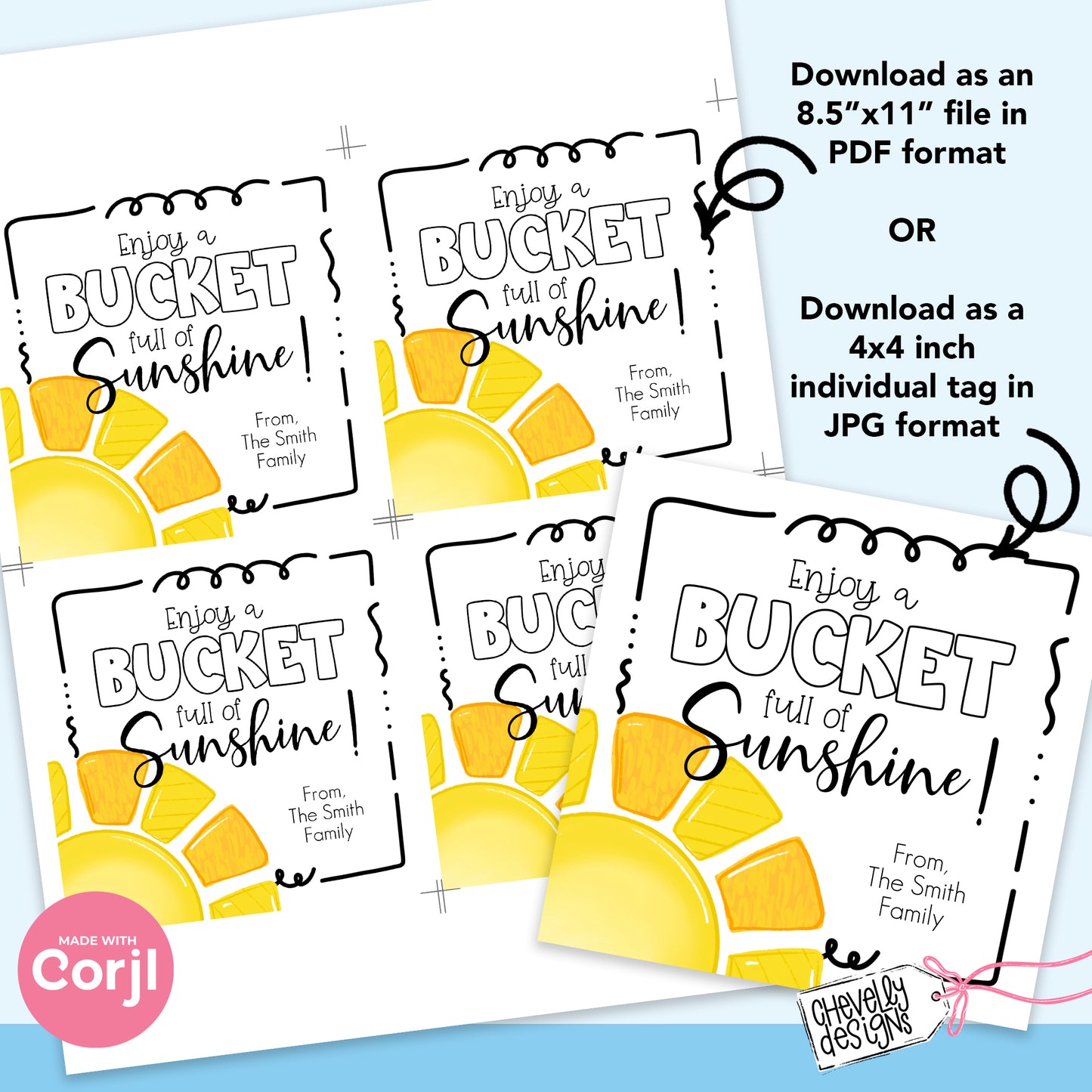 Editable Bucket full of Sunshine - Summer Gift Tag - Printable Digital File