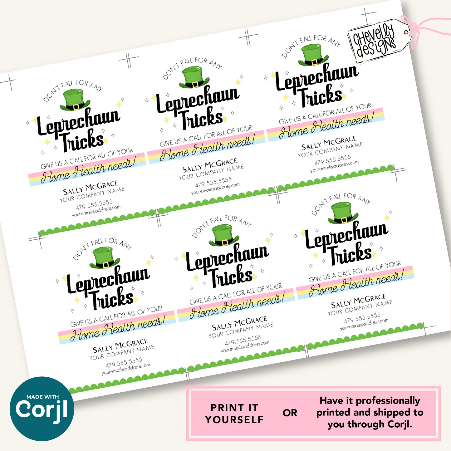 Editable Referral Gift Tag: Leprechaun Tricks, St Patrick Home Health Marketing Label (Printable Digital File)