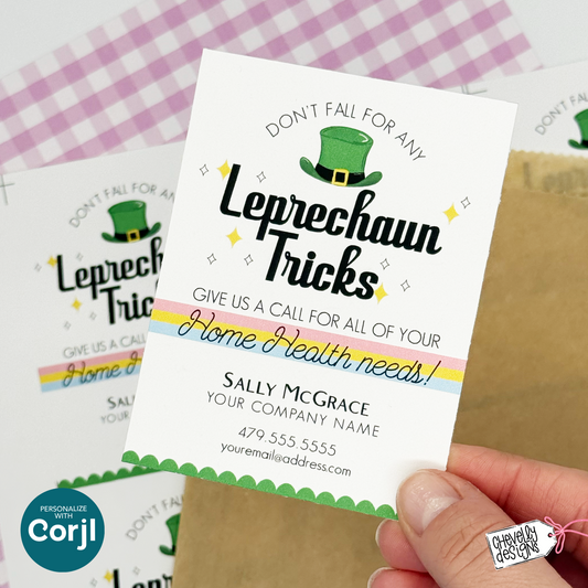 Editable Referral Gift Tag: Leprechaun Tricks, St Patrick Home Health Marketing Label (Printable Digital File)