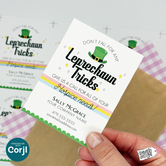Editable Referral Gift Tag: Leprechaun Tricks, St Patrick Hospice Marketing Label (Printable Digital File)