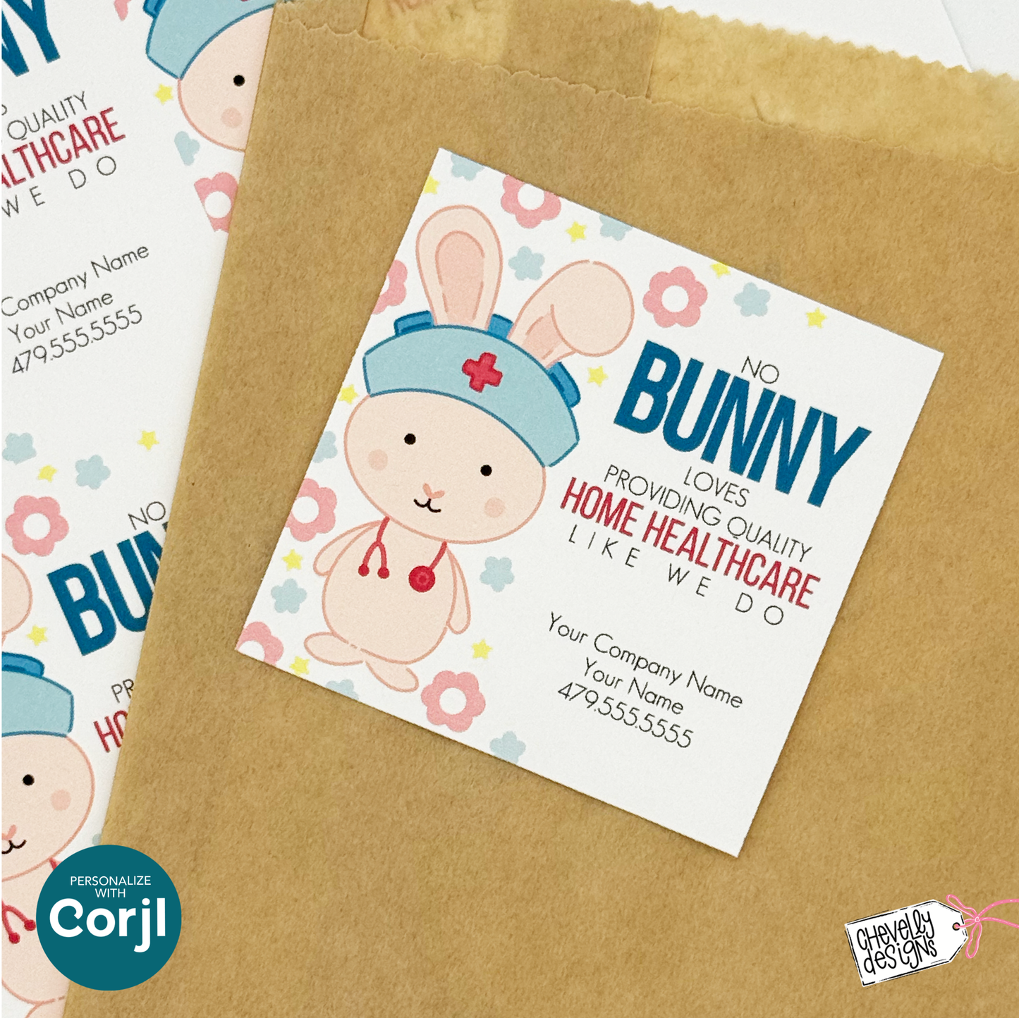 Editable Easter Bunny Referral Gift Tag: Quality Home Health Care Marketing Label (Printable Digital File)