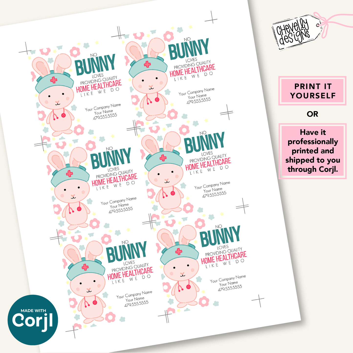 Editable Easter Bunny Referral Gift Tag: Quality Home Health Care Marketing Label (Printable Digital File)