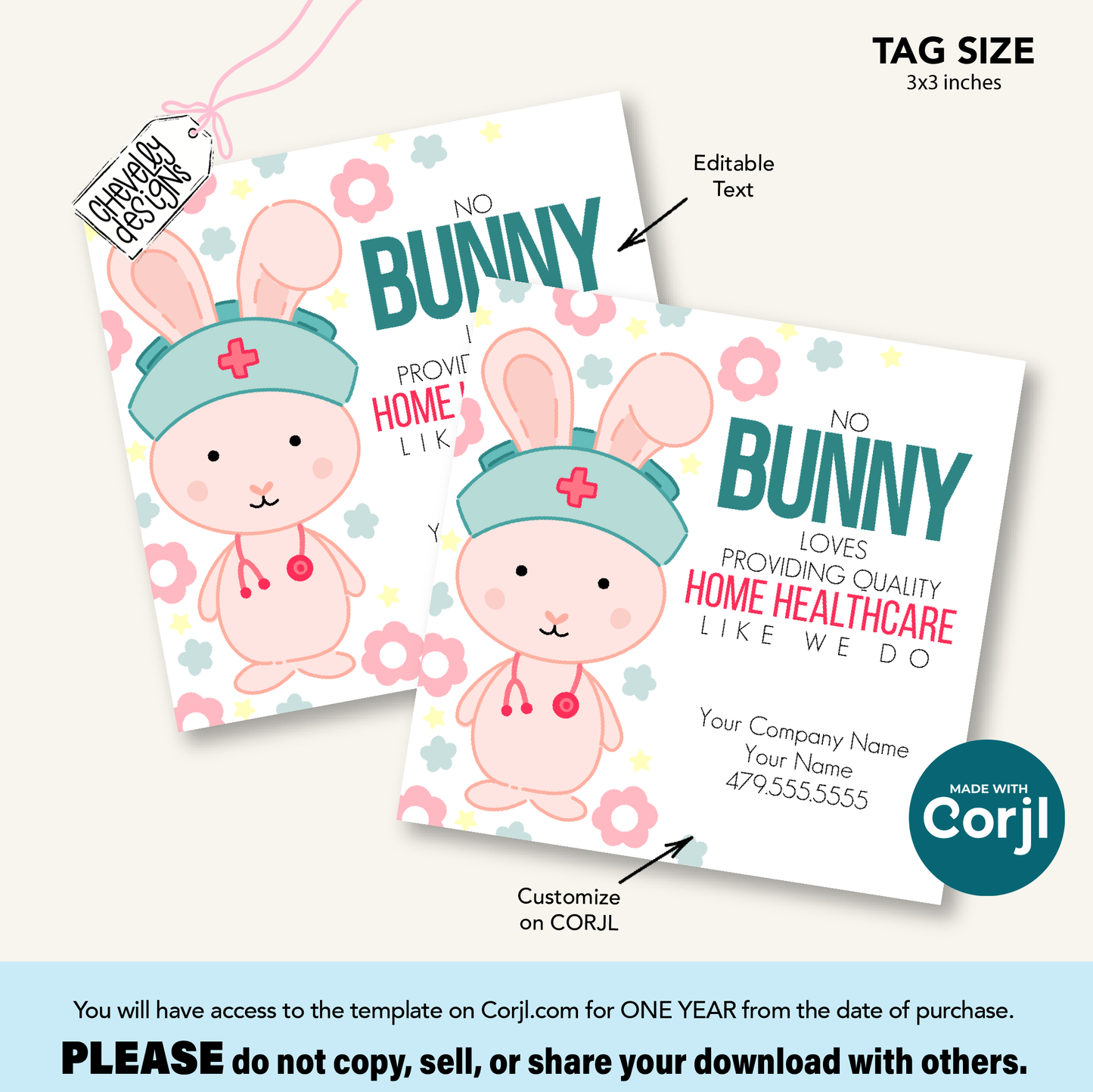 Editable Easter Bunny Referral Gift Tag: Quality Home Health Care Marketing Label (Printable Digital File)