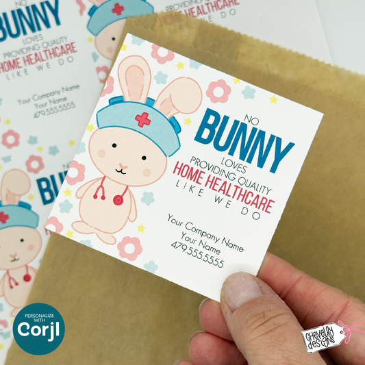 Editable Easter Bunny Referral Gift Tag: Quality Home Health Care Marketing Label (Printable Digital File)