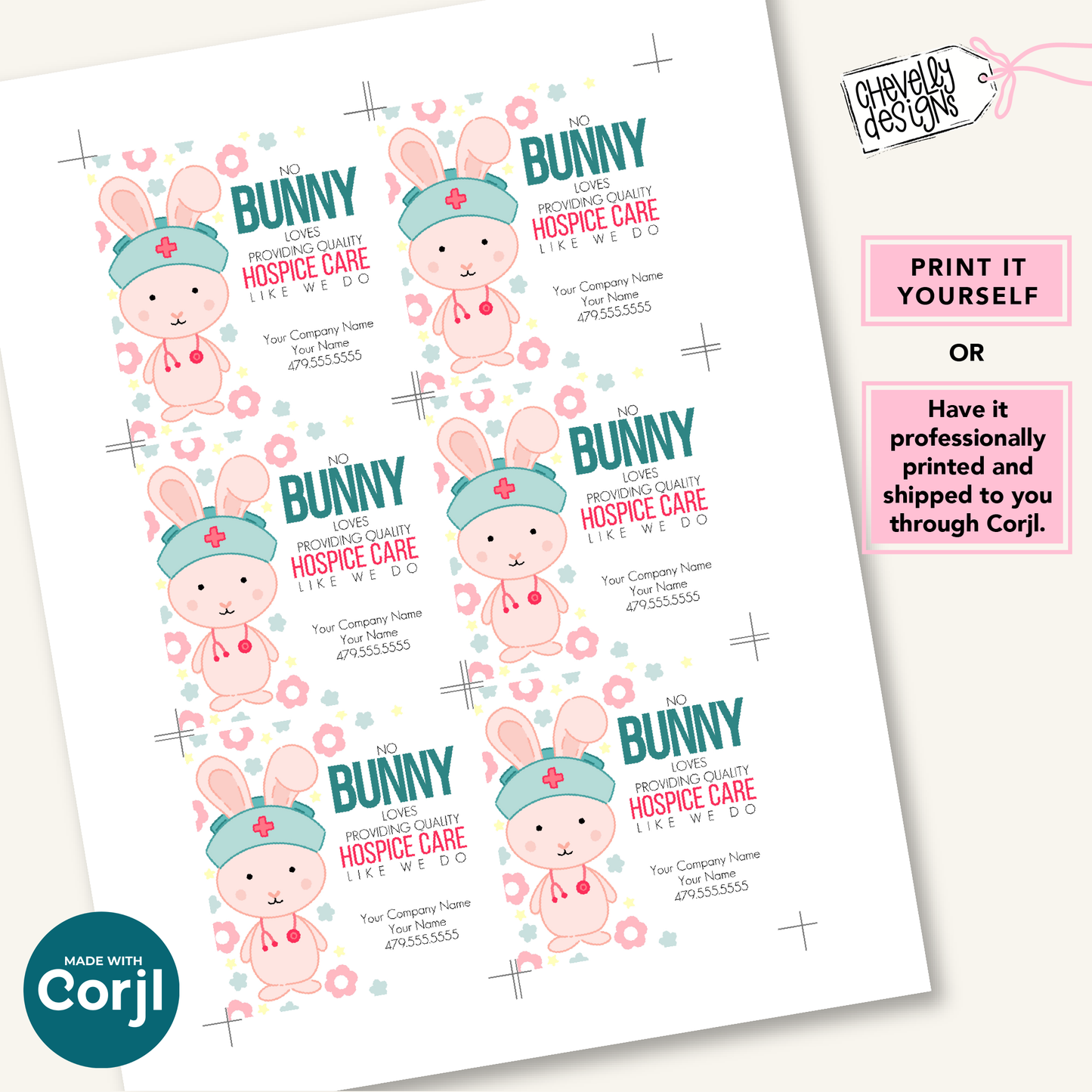 Editable Easter Bunny Referral Gift Tag: Quality Hospice Care Marketing Label (Printable Digital File)