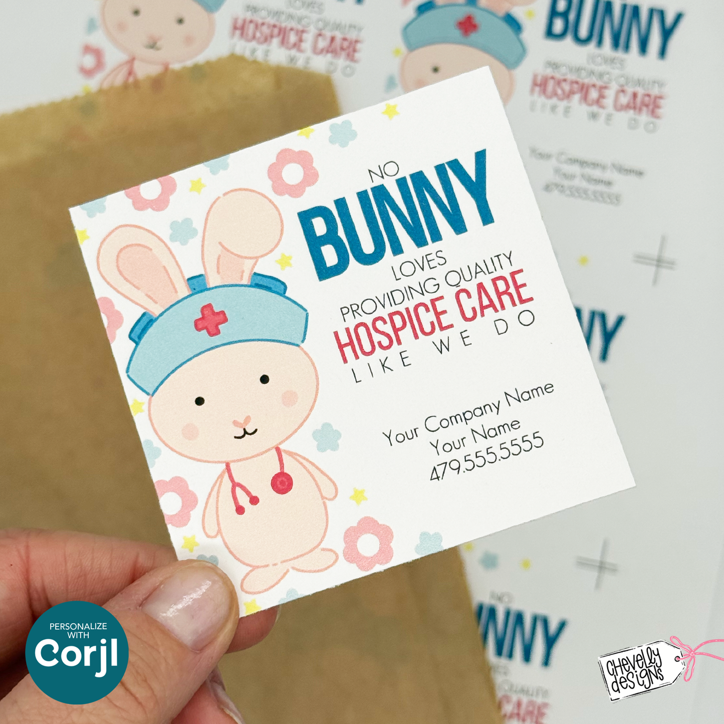 Editable Easter Bunny Referral Gift Tag: Quality Hospice Care Marketing Label (Printable Digital File)