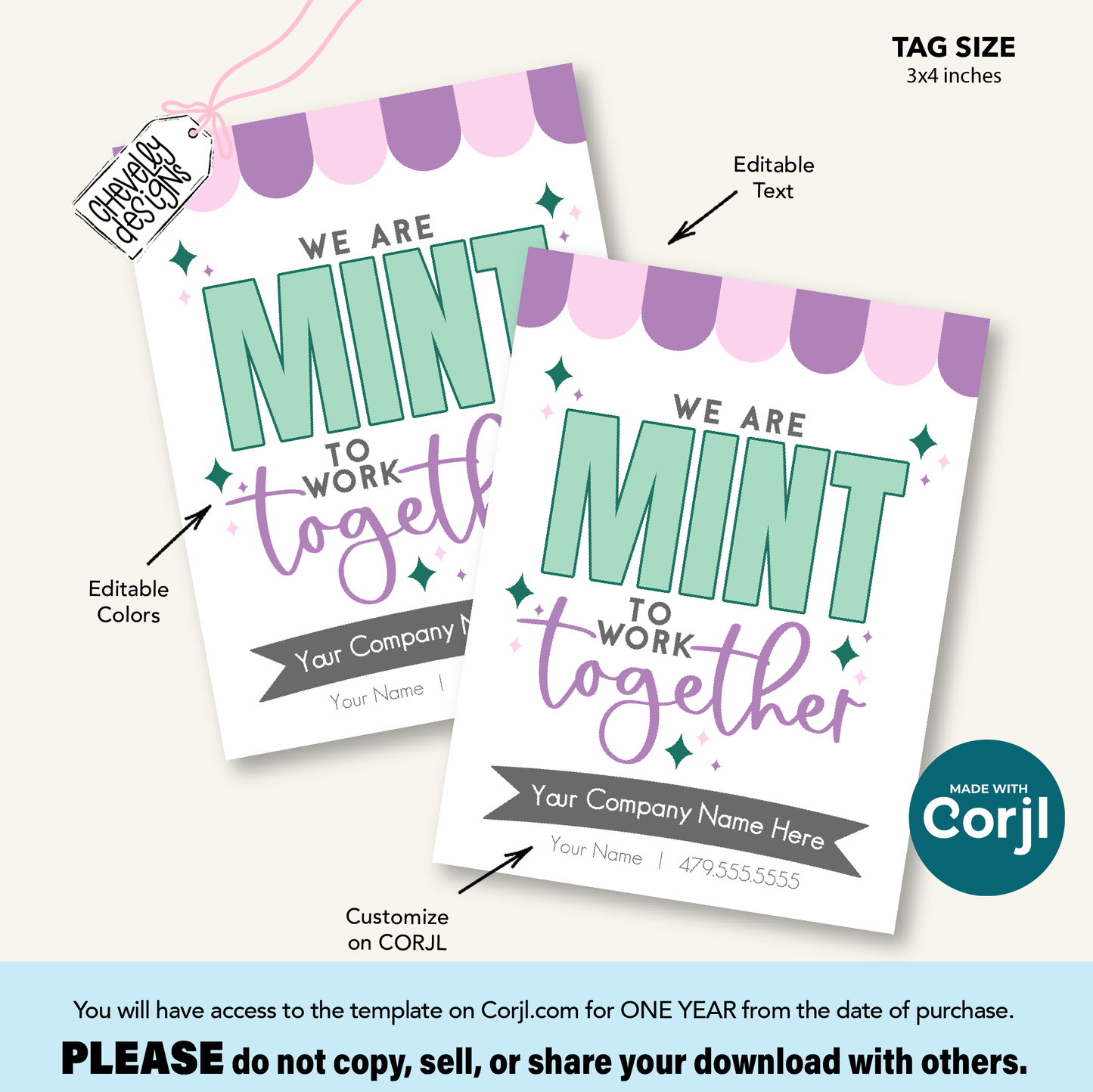 Editable Referral Gift Tag: Mint to Work Together (Printable Digital File)