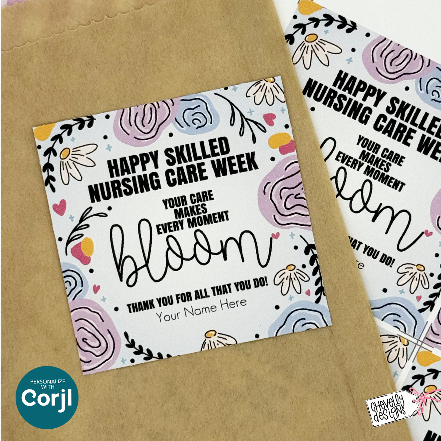 Editable Gift Tag: Skilled Nursing Care Week - bloom (Printable Digital File)