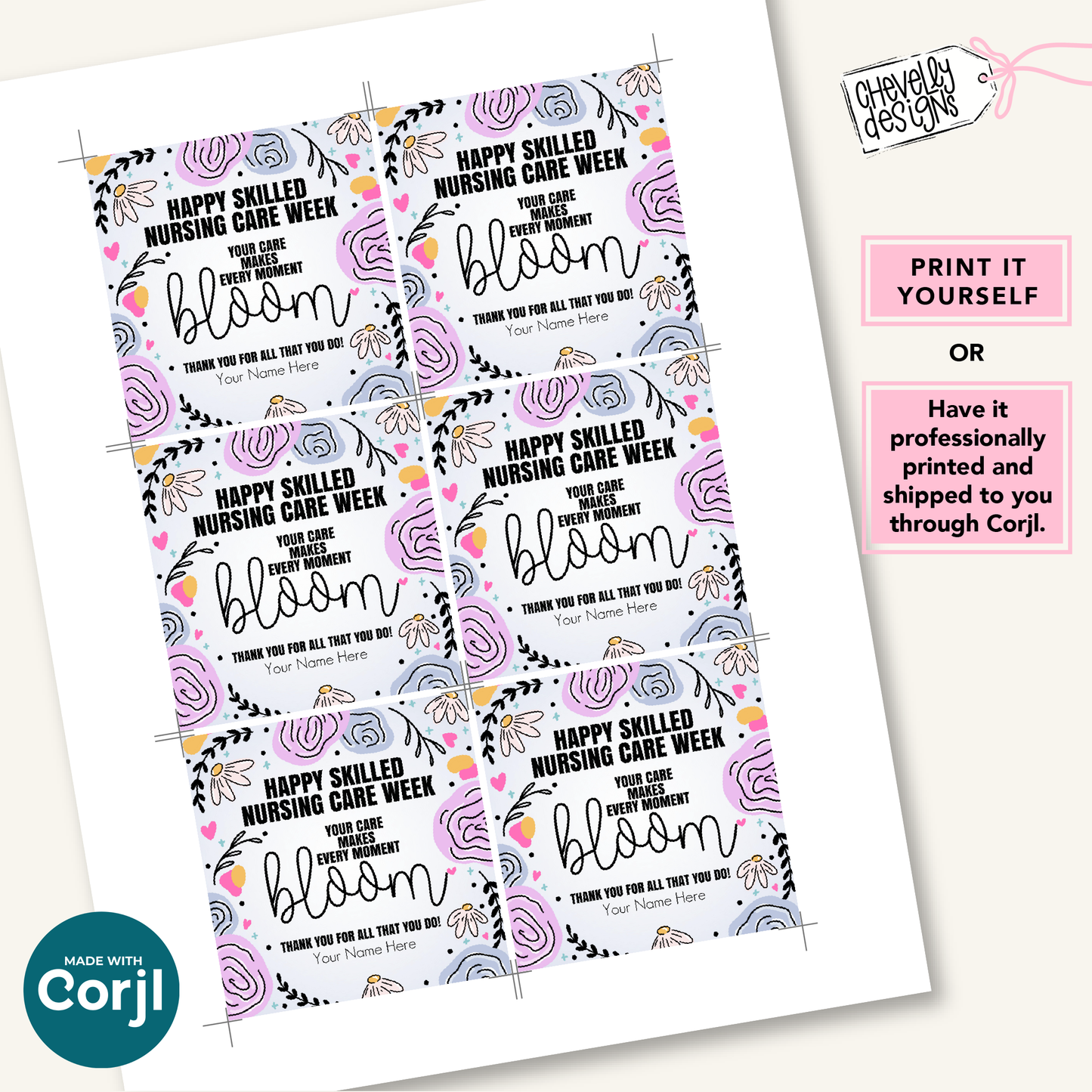 Editable Gift Tag: Skilled Nursing Care Week - bloom (Printable Digital File)