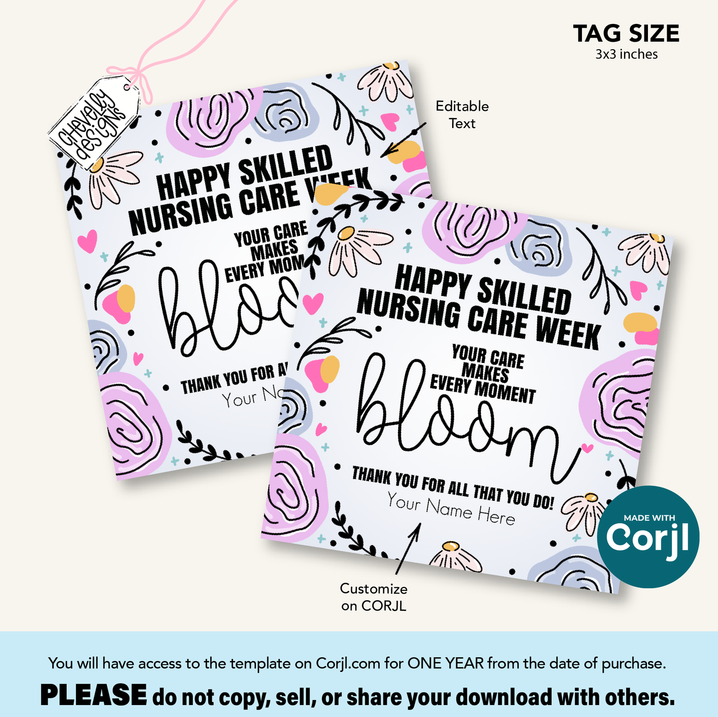 Editable Gift Tag: Skilled Nursing Care Week - bloom (Printable Digital File)
