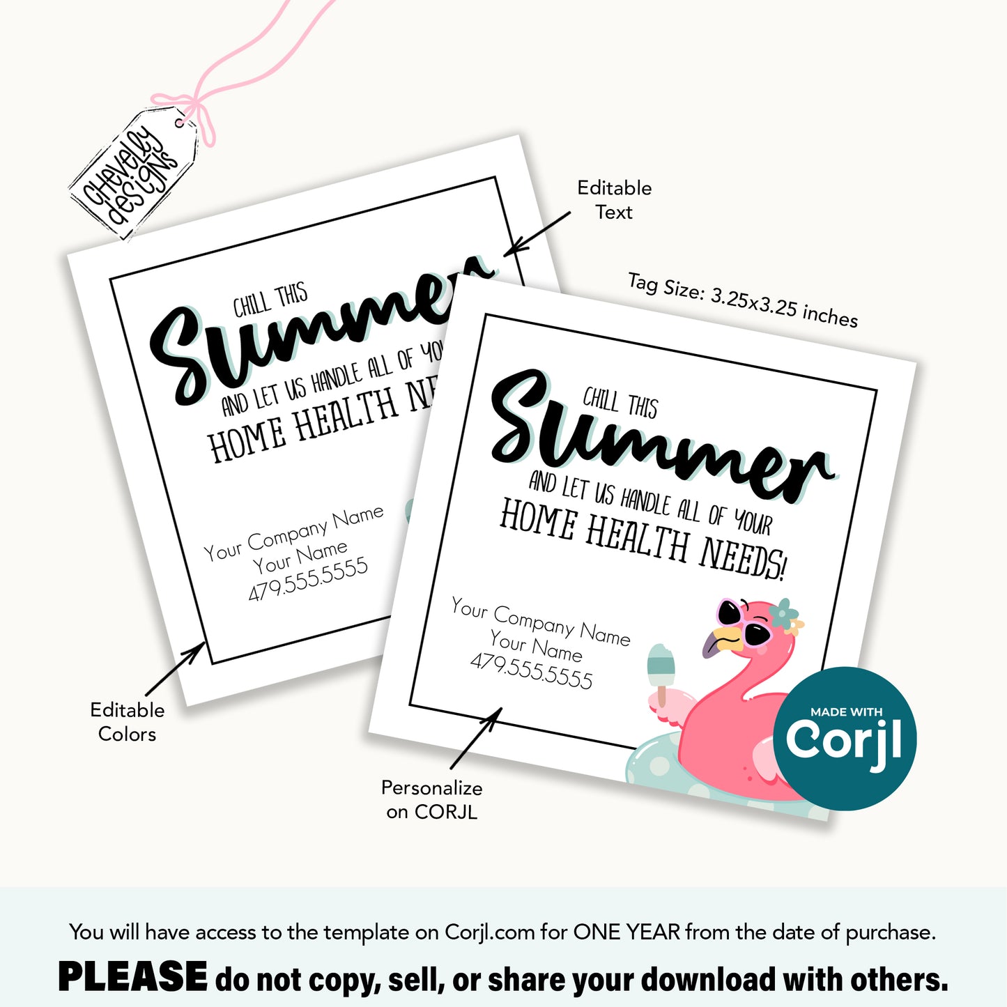 Editable Flamingo Referral Tag | Chill This Summer | Printable Summer Thank You Gift Tag | Digital File