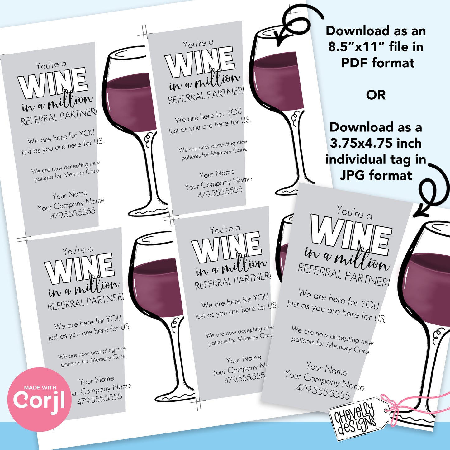 Editable Wine Referral Gift Tags - You're a Wine in a Million Referral Partner - Printable Digital File