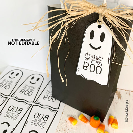 Printable - Thanks for all you BOO Ghost Gift Tags for Halloween - Instant Digital Download