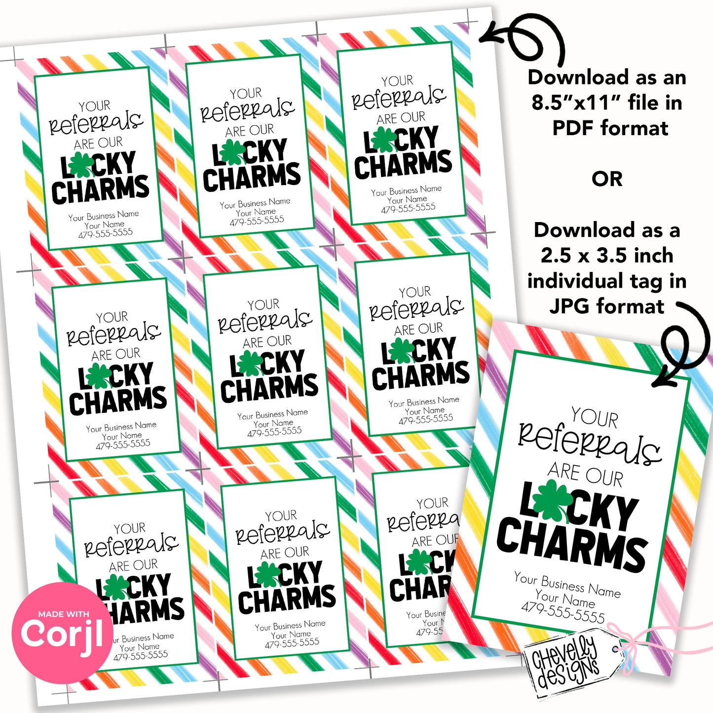 Editable - Your Referrals are our Lucky Charms, St. Patrick's Day Referral Marketing Gift Tags, Printable Digital File