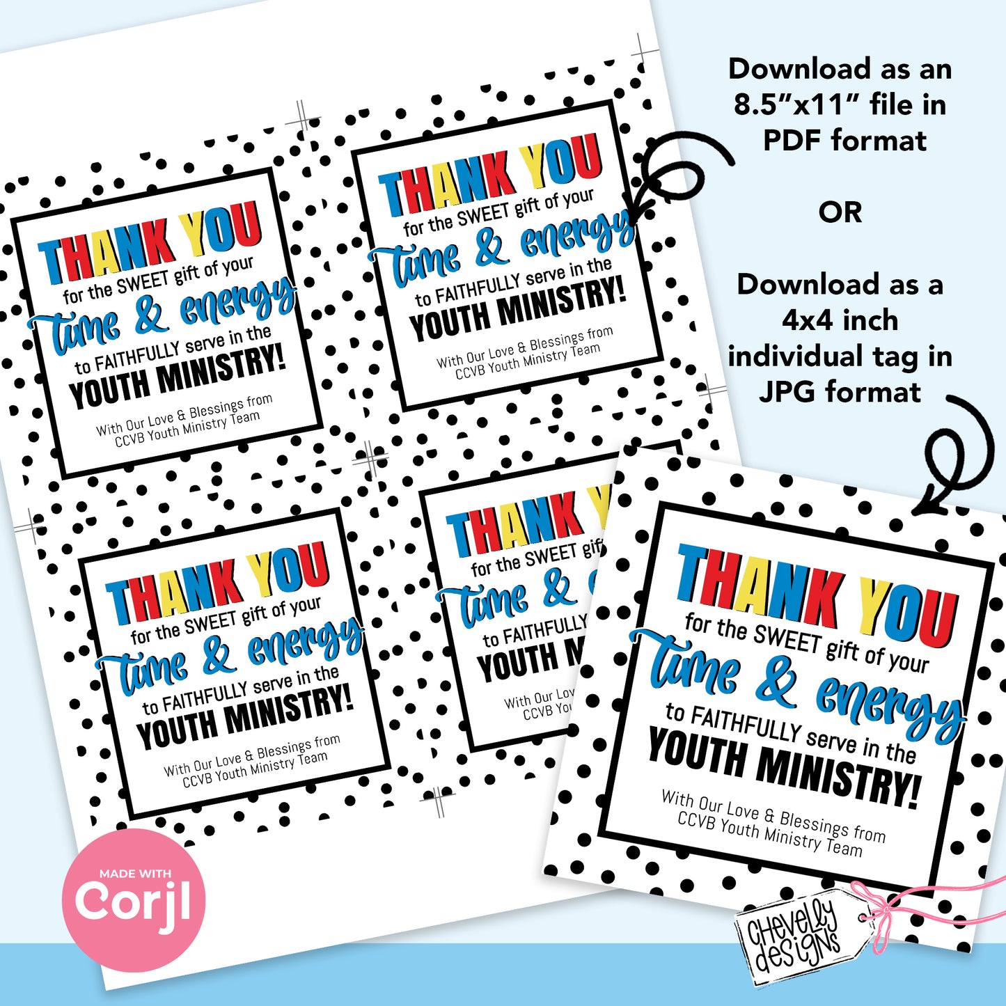 Editable - Youth Ministry Volunteer Appreciation Gift Tags - Printable Digital File