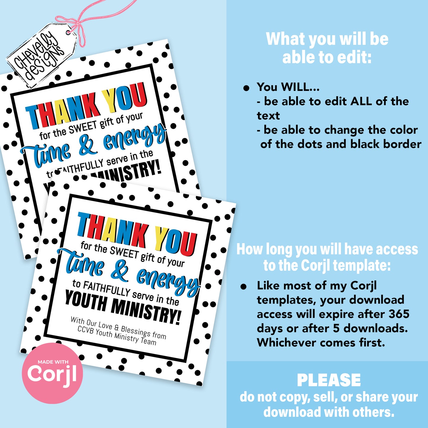 Editable - Youth Ministry Volunteer Appreciation Gift Tags - Printable Digital File