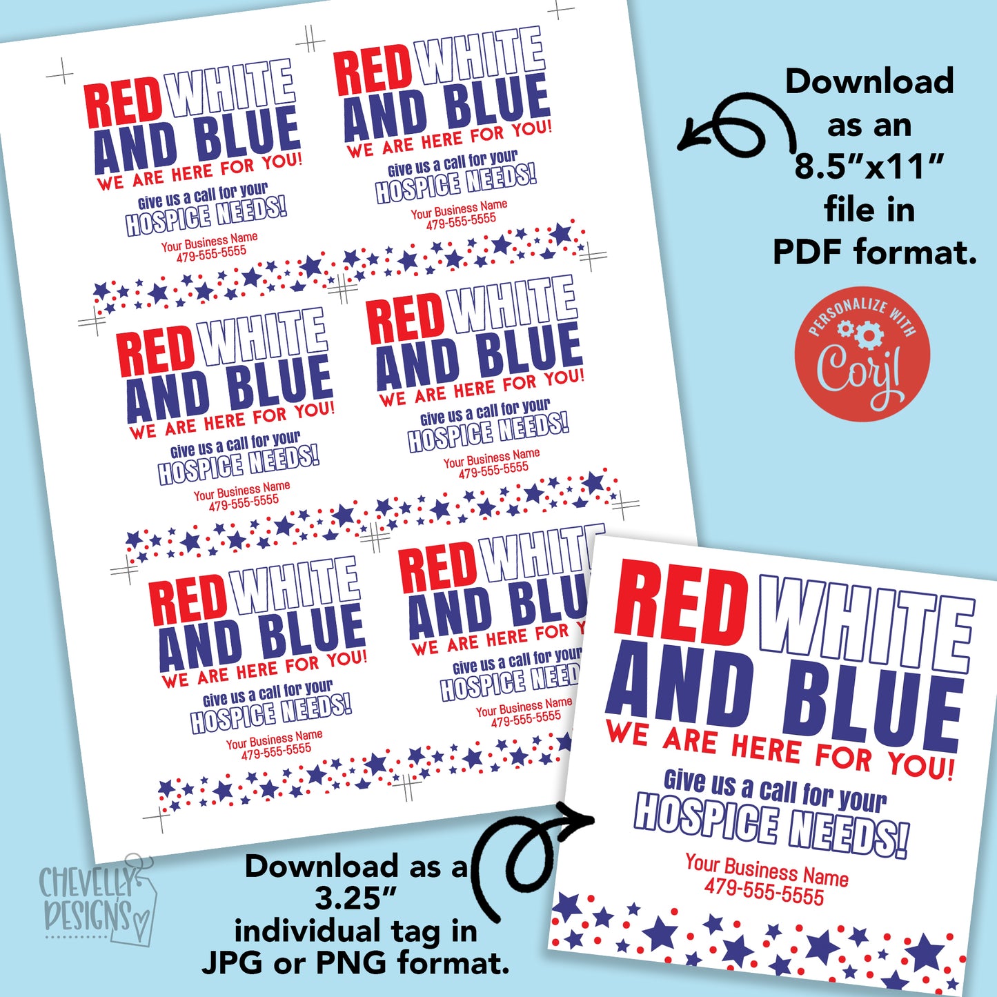 Editable - Red White and Blue Referral Gift Tags - Business Marketing - Printable Digital File