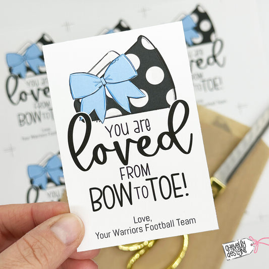 Editable - Gift Tags for Cheerleaders - Light Blue, White Black Cheer Bow Megaphone - Printable Digital File