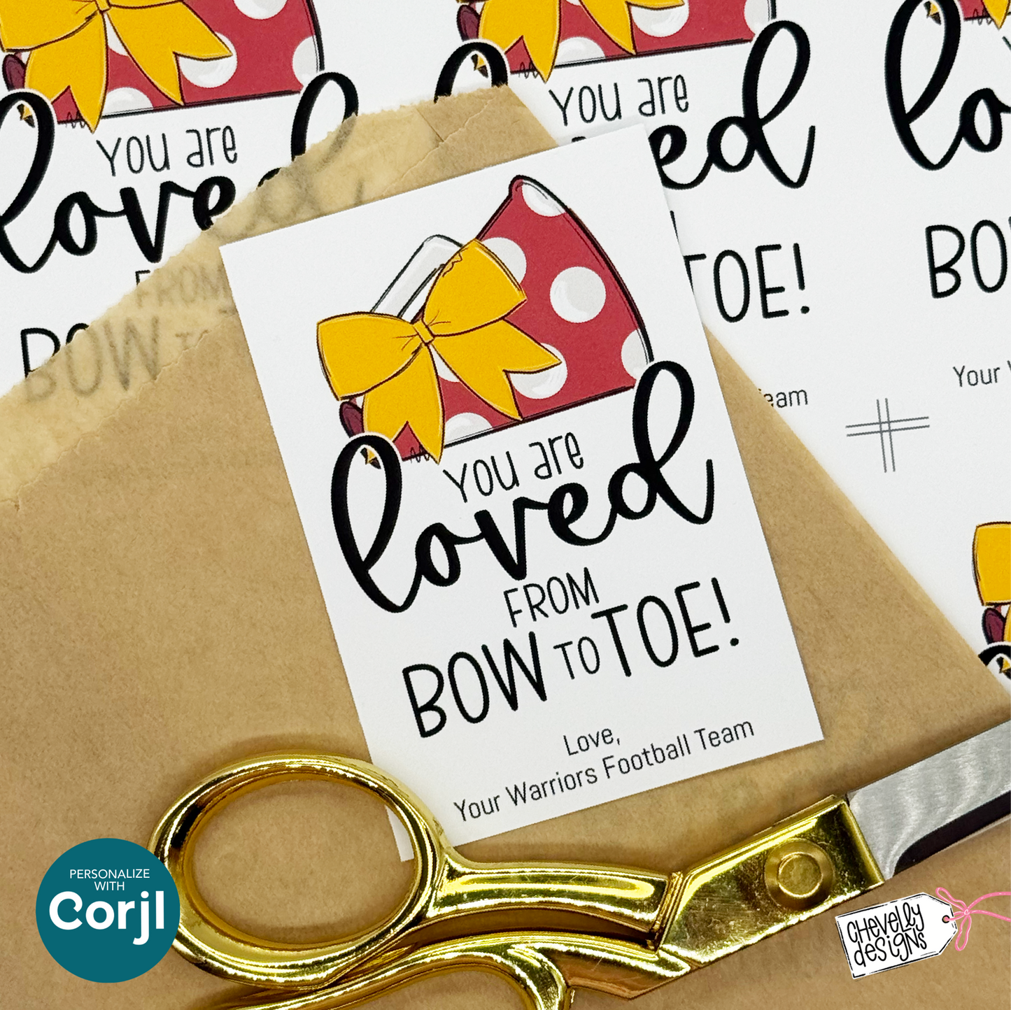 Editable - Gift Tags for Cheerleaders - Yellow Gold and Red Cheer Bow Megaphone - Printable Digital File | HT282y