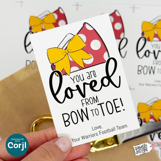 Editable - Gift Tags for Cheerleaders - Yellow Gold and Red Cheer Bow Megaphone - Printable Digital File | HT282y