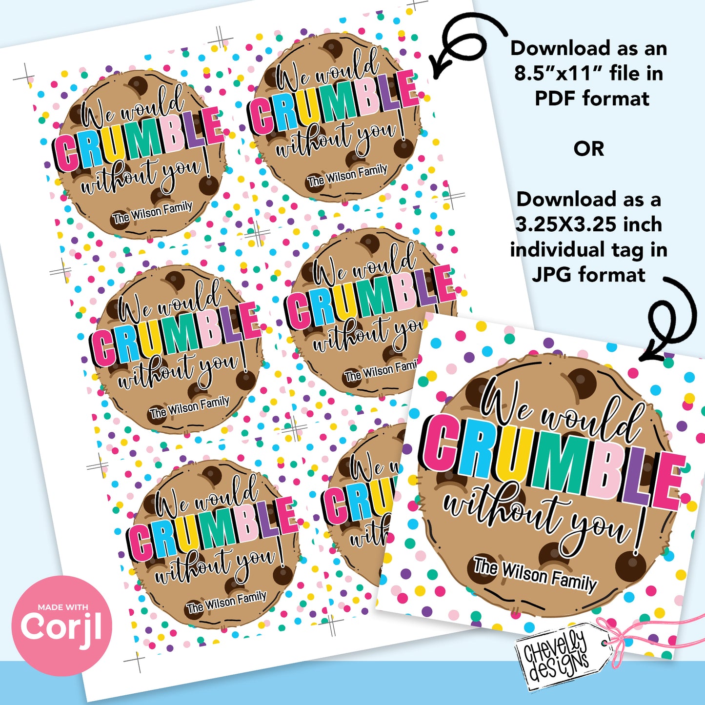 Editable - We Would Crumble Without You Gift Tags - Cookie Appreciation Tags - Printable Digital File