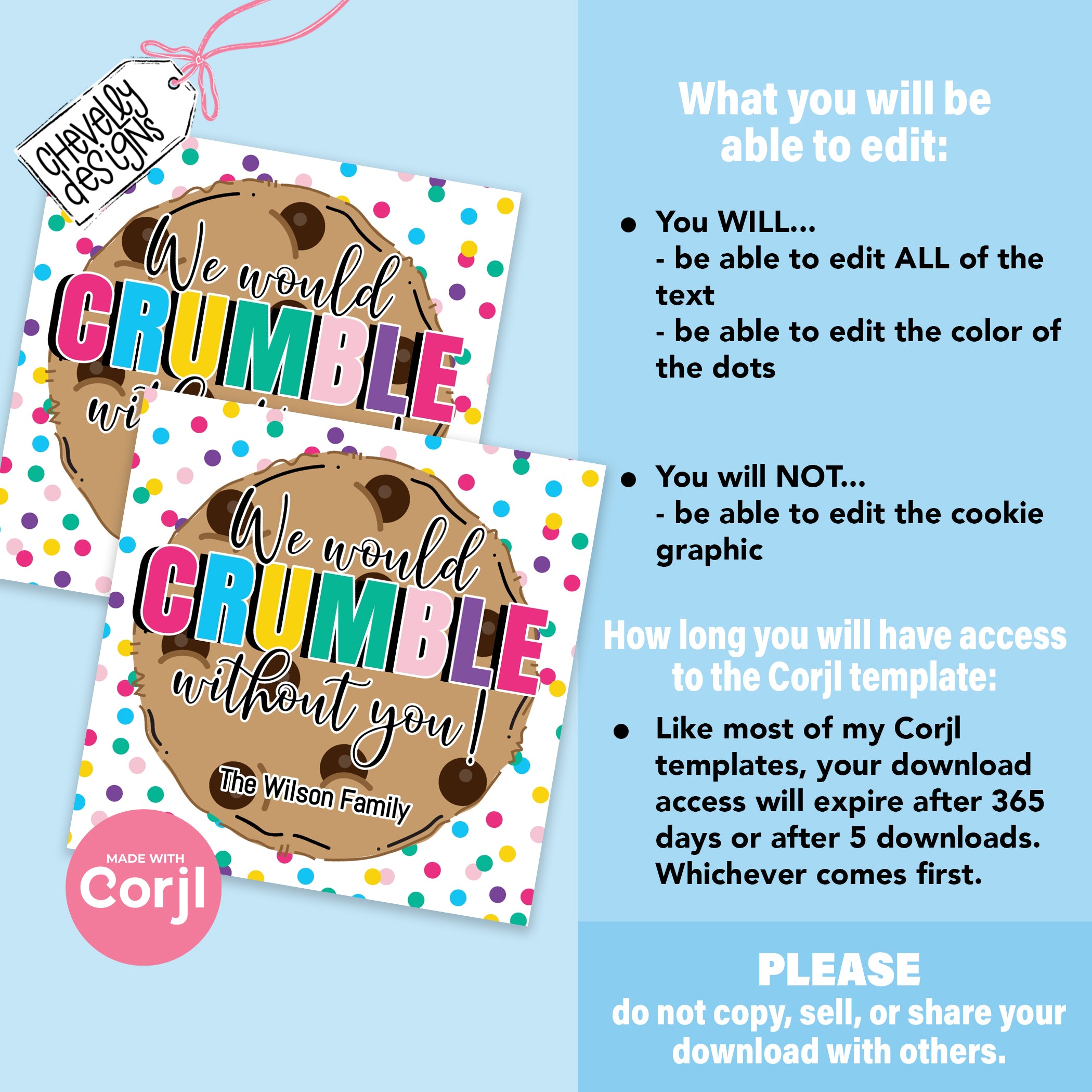 Editable - We Would Crumble Without You Gift Tags - Cookie Appreciatio 