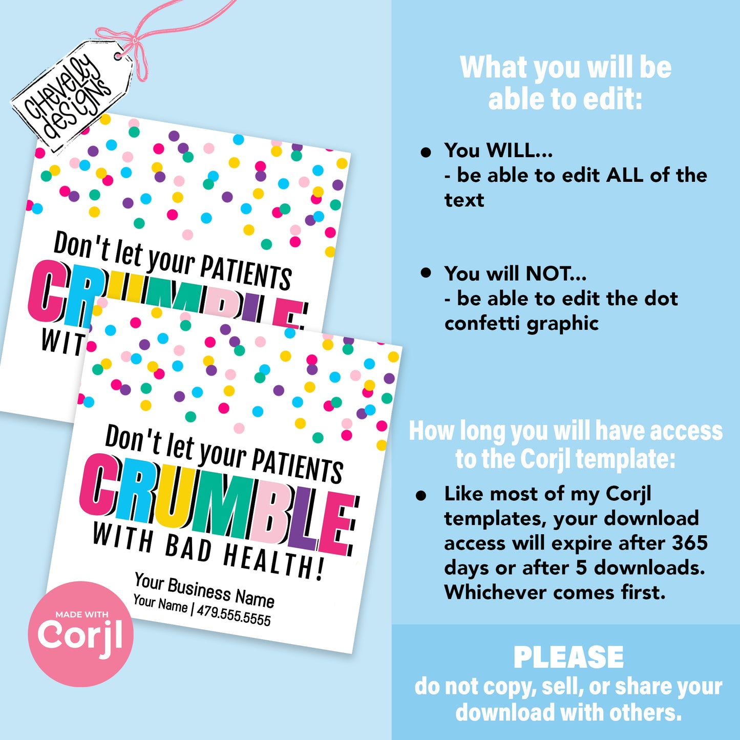 Editable - Don't Let Your Patients Crumble with Bad Health - cookie - Business Referral Gift Tags - Printable Digital File