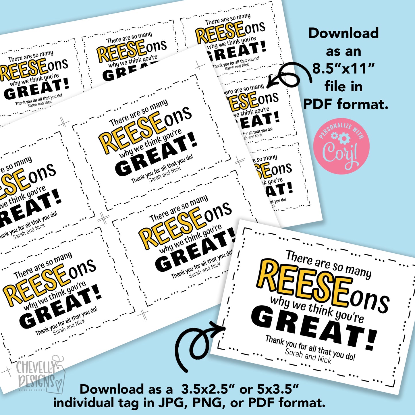 Editable -  Appreciation Gift Tags for Reeses - Printable Digital File