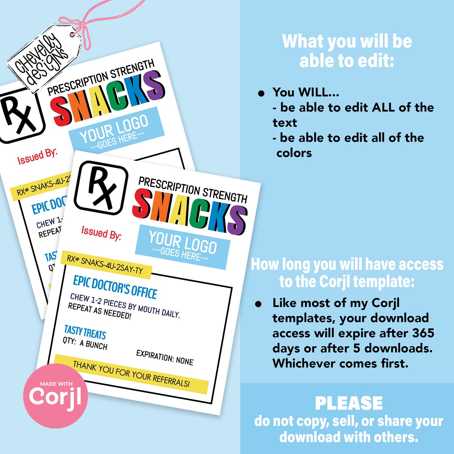 EDITABLE - Prescription Snacks - Printable Referral Marketing Gift Tags