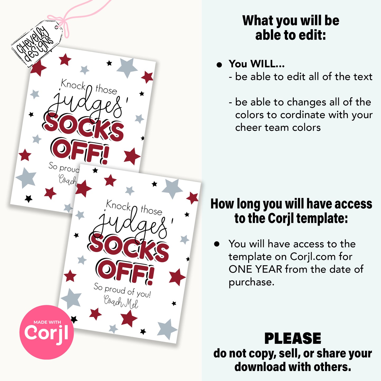 EDITABLE - Knock those Judges Socks Off - Gift Tags for Cheerleaders - Printable Digital File