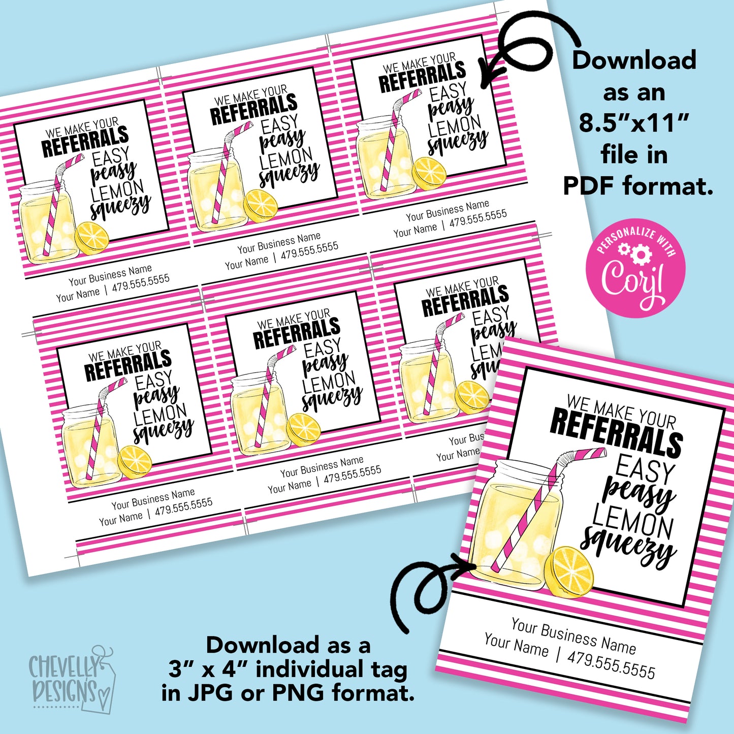 EDITABLE - We Make Your Referrals Easy Peasy Lemon Squeeze - Printable Business Marketing Tags