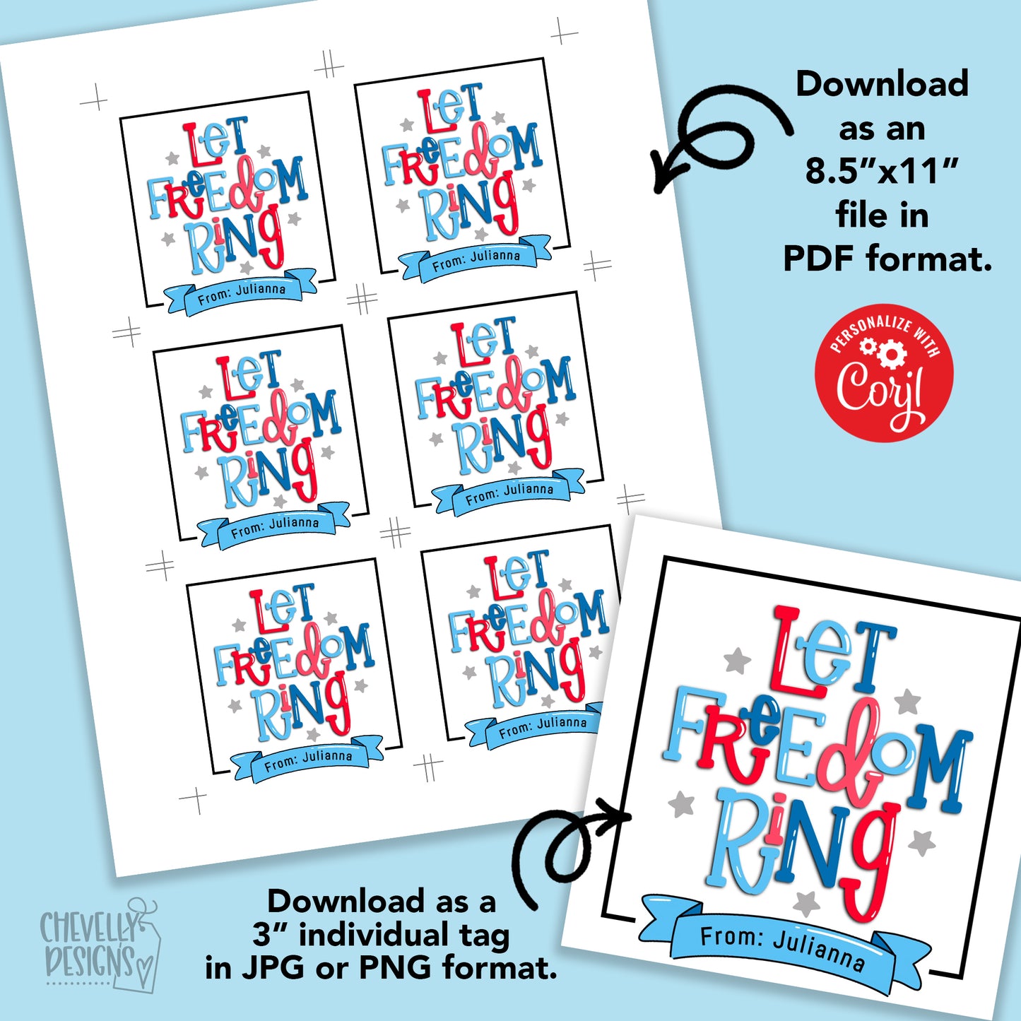 Editable - Let Freedom Ring Gift Tags for Ring Pops - Printable Digital File