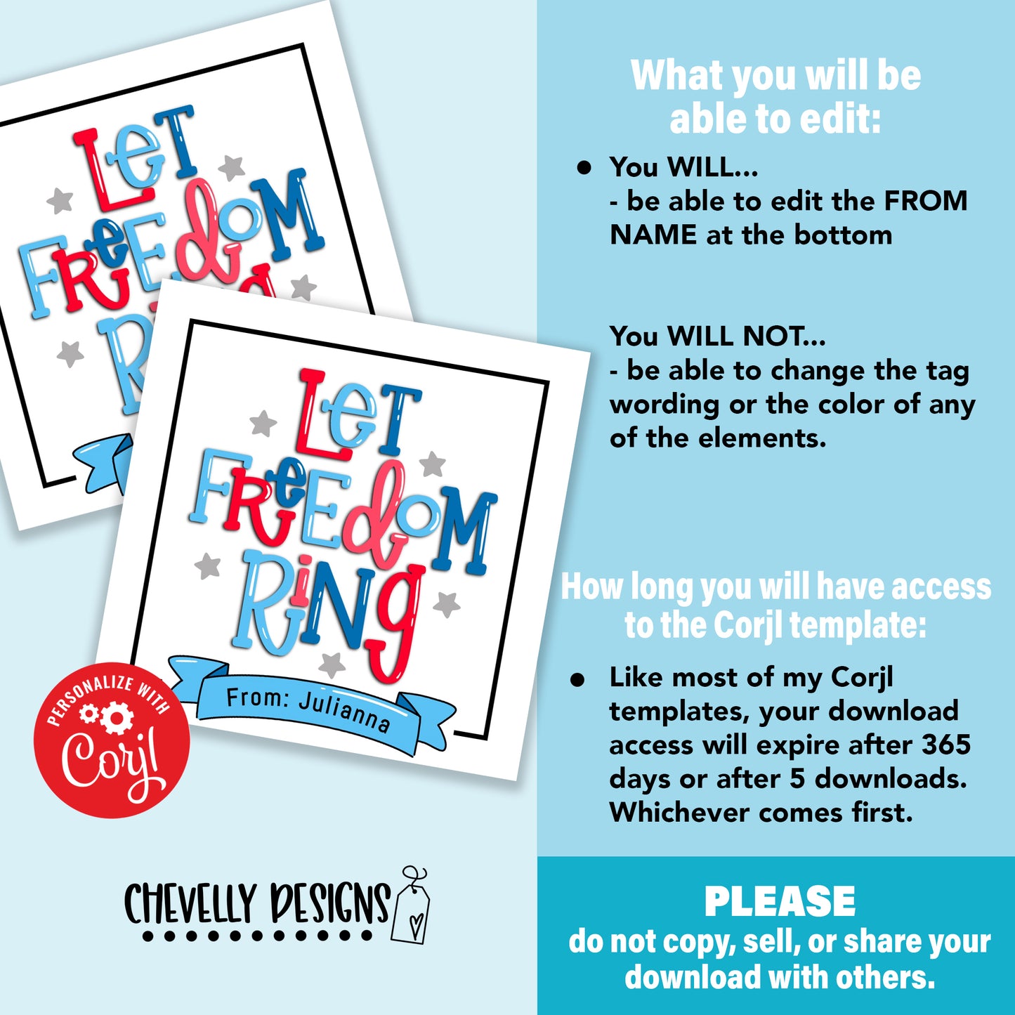 Editable - Let Freedom Ring Gift Tags for Ring Pops - Printable Digital File