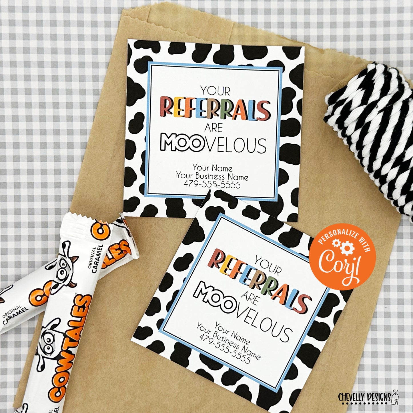 EDITABLE - Your Referrals are MOO-velous - Business Marketing Gift Tags - Printable Digital File