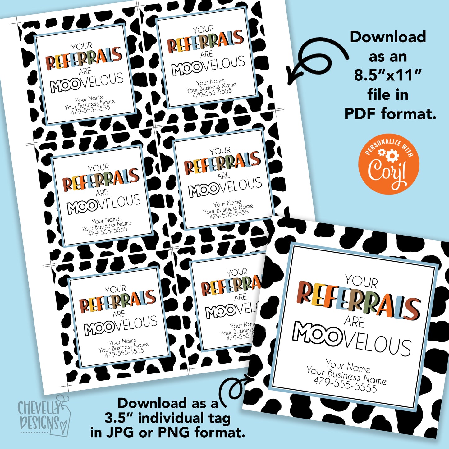 EDITABLE - Your Referrals are MOO-velous - Business Marketing Gift Tags - Printable Digital File