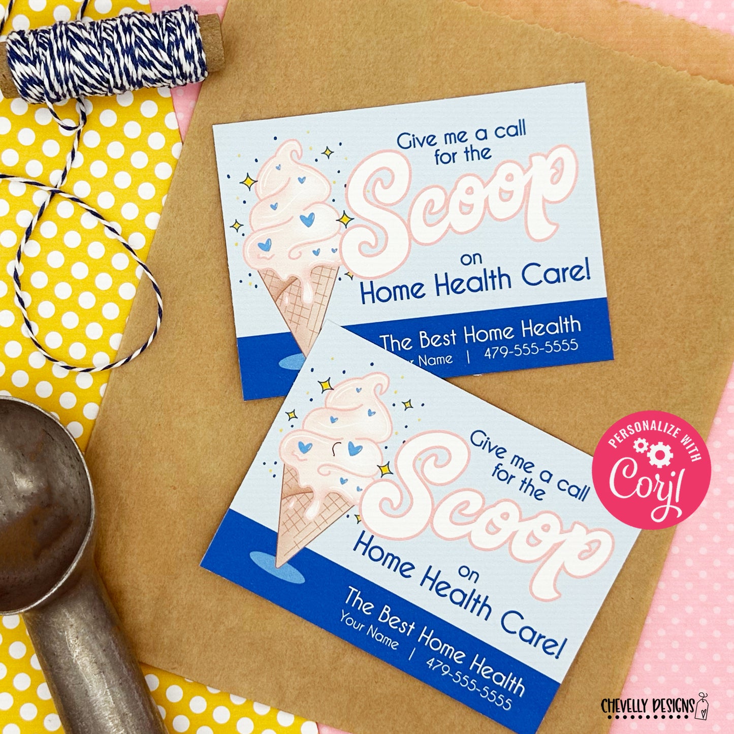 EDITABLE - Call Me for the Scoop - Ice Cream Referral Tags - Printable Business Marketing Tags