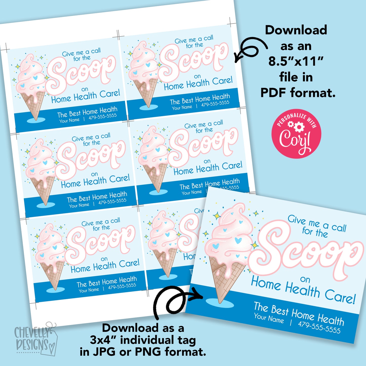 EDITABLE - Call Me for the Scoop - Ice Cream Referral Tags - Printable Business Marketing Tags