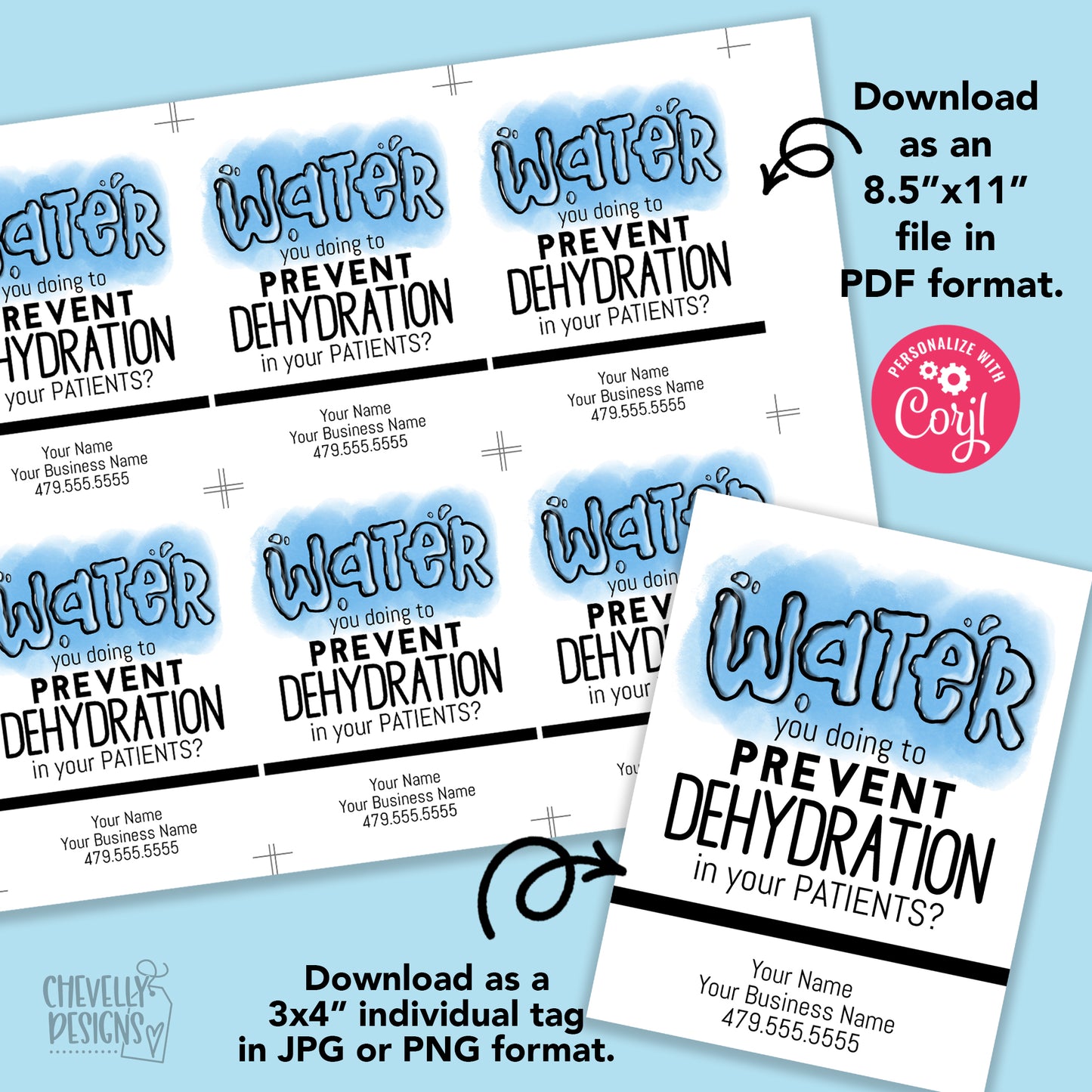 EDITABLE - Water You Doing to Prevent Dehydration - Printable Patient Care Marketing Tags