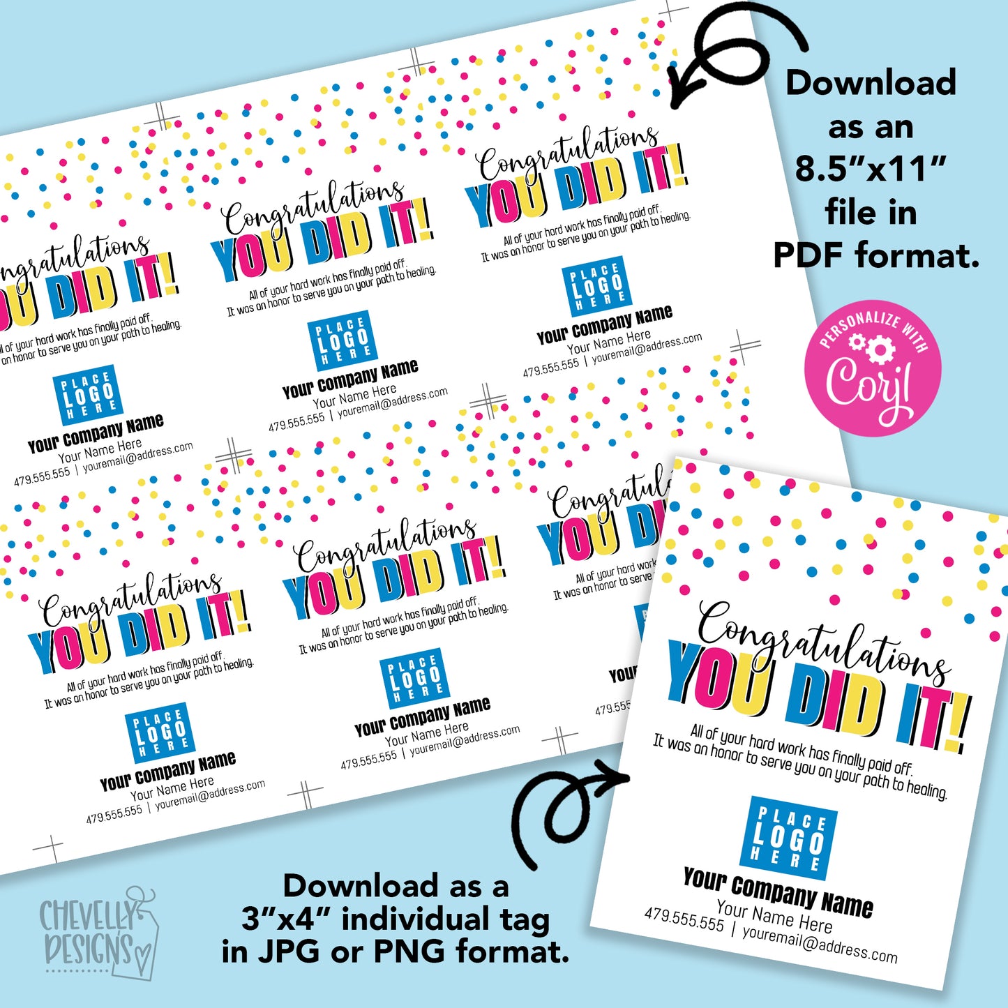 EDITABLE - Congratulations You Did It - Gift Tag for Completing Therapy Services - Printable Digital File
