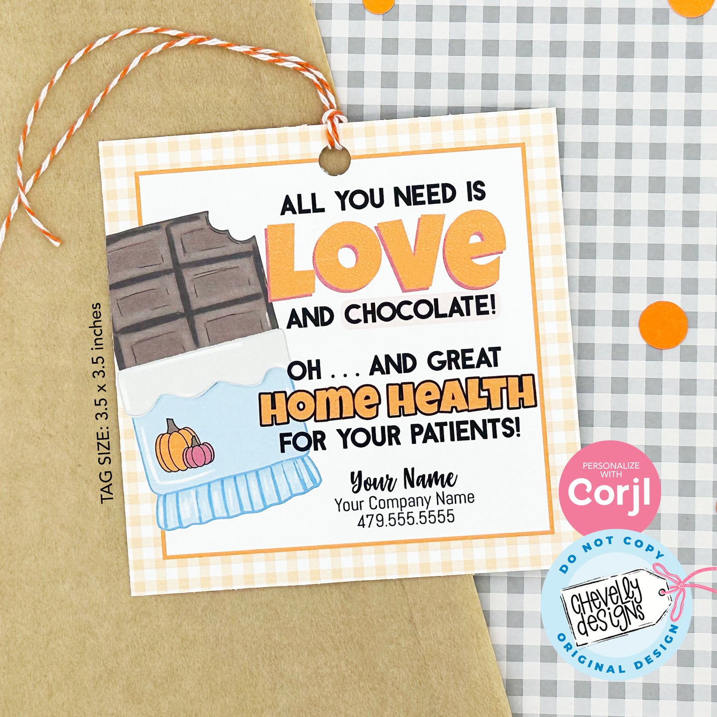 EDITABLE - All You Need is Love and Chocolate - Halloween Business Marketing Gift Tag - Printable Digital File