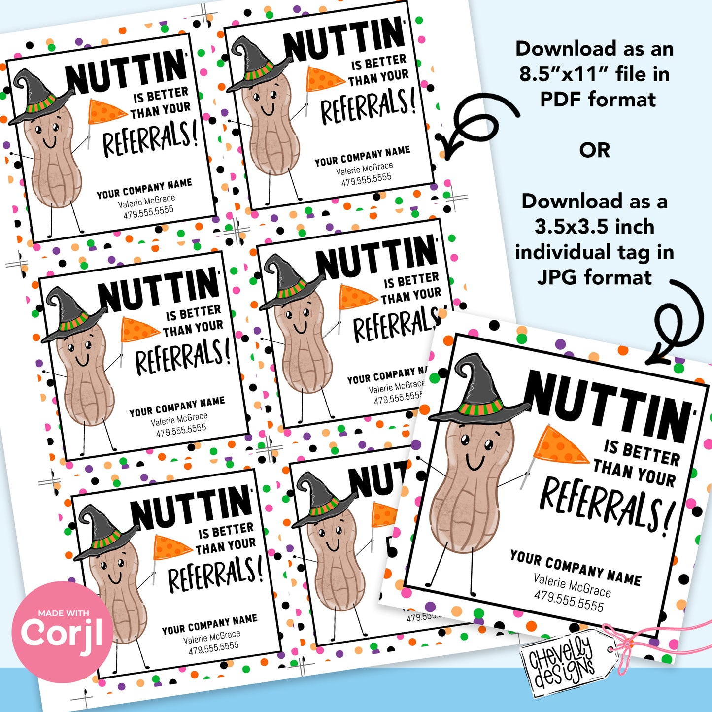 EDITABLE - Nuttin is better than your referrals - Halloween Business Marketing Gift Tag - Printable Digital File