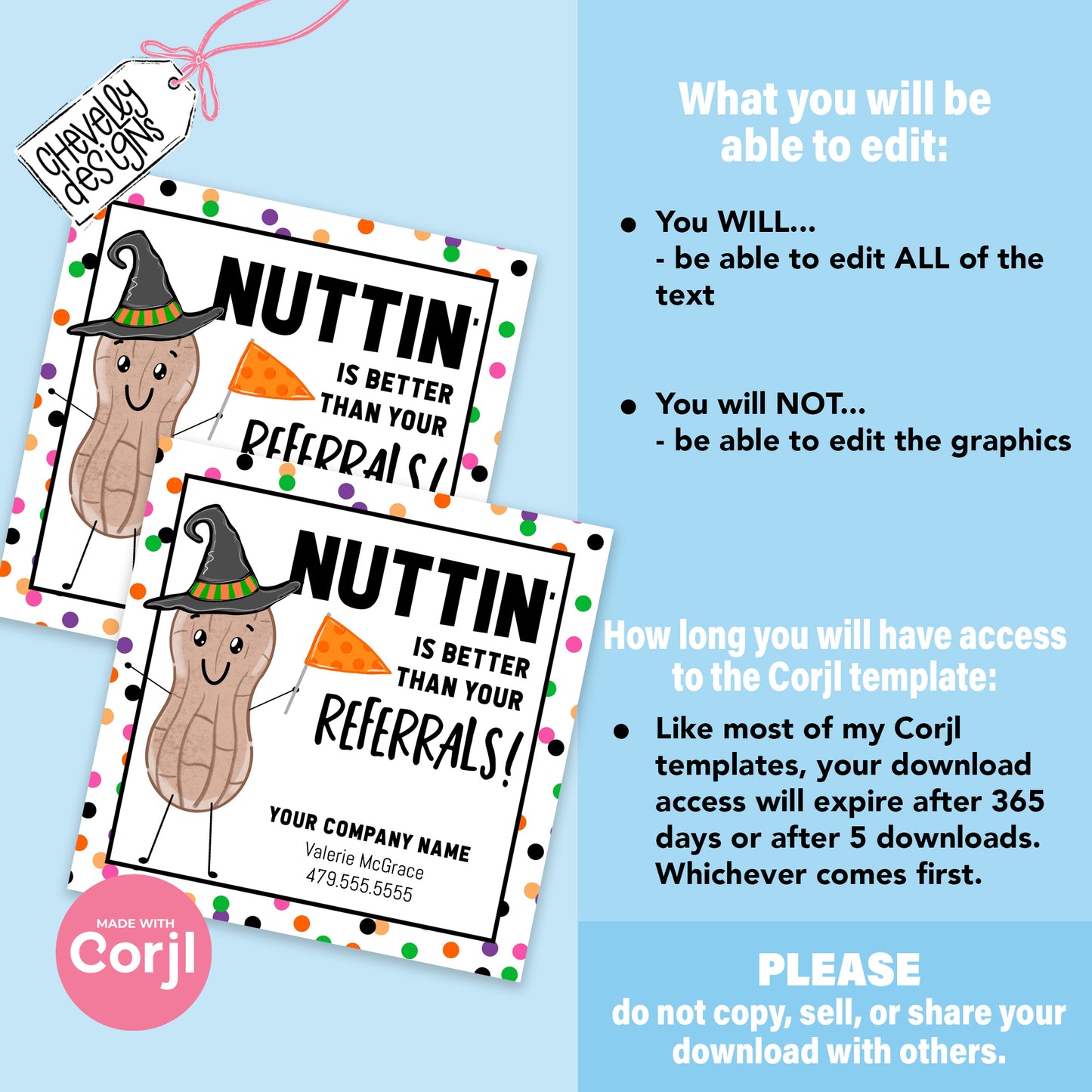 EDITABLE - Nuttin is better than your referrals - Halloween Business Marketing Gift Tag - Printable Digital File