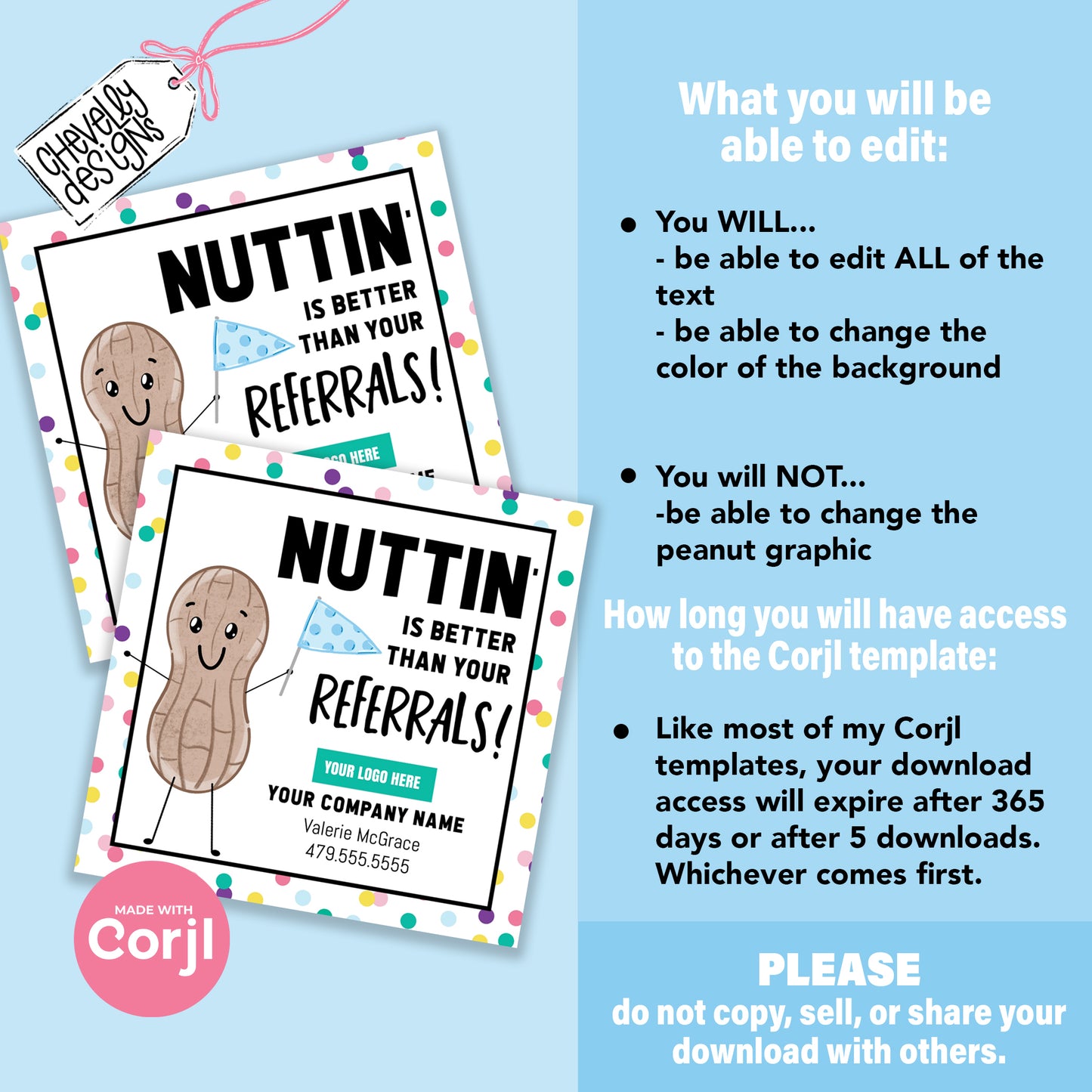 EDITABLE - Nuttin is better than your referrals - Business Marketing Gift Tag - Printable Digital File